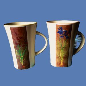 The Landscaper stoneware vivid blue bulb and dark red paintbrush annuals mug